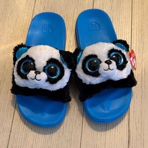 TY Kids Blue Panda Plush Slide Sandals